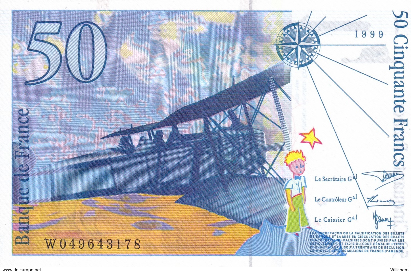 Billet 50 Francs  SAINT-EXUPERY 1999 - 50 F 1992-1999 ''St Exupéry''