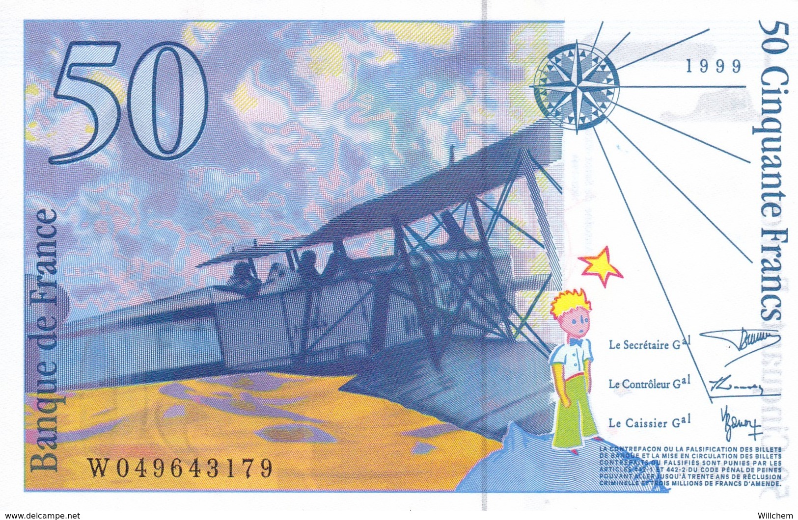 Billet 50 Francs  SAINT-EXUPERY 1999 - 50 F 1992-1999 ''St Exupéry''