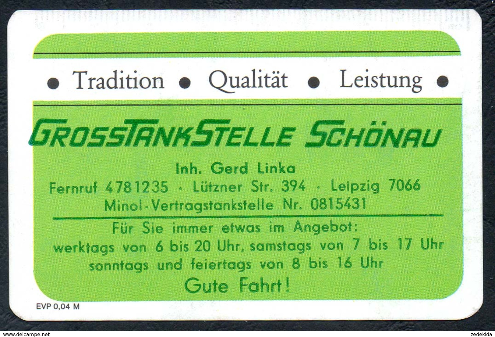 D0407 - Tankstelle Leipzig Gerd Linka - Visitenkarte Kalender Werbung Reklame DDR - Visitenkarten