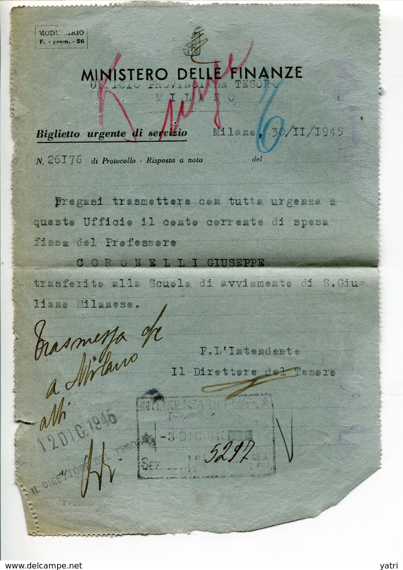 RSI (1944) - Biglietto Urgente Di Servizio - Tardivamente Usato In Luogotenenza - Storia Postale