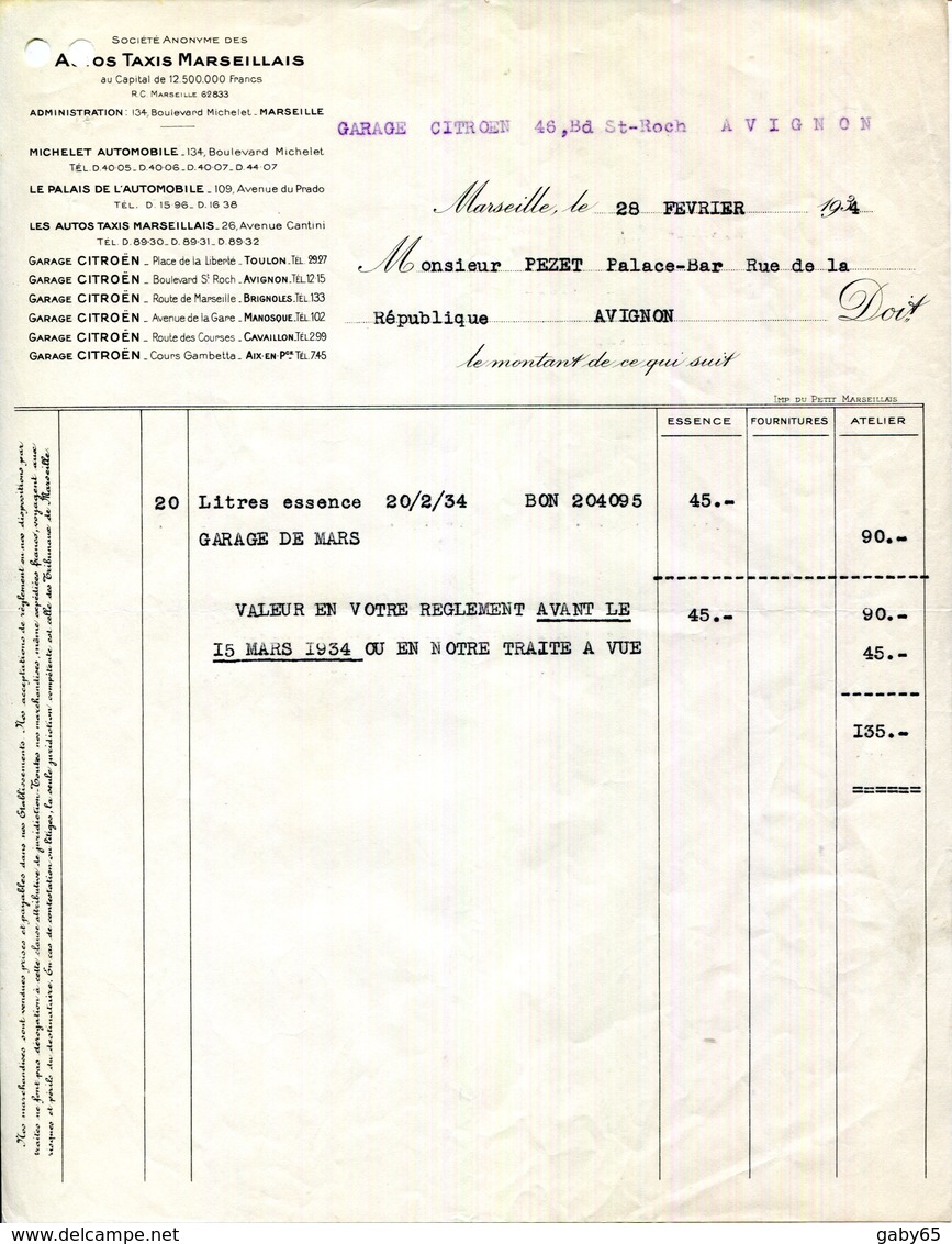 13.MARSEILLE.84 AVIGNON.S.A.DES AUTOS TAXIS MARSEILLAIS " CITROËN " 2 PIECES. - Auto's