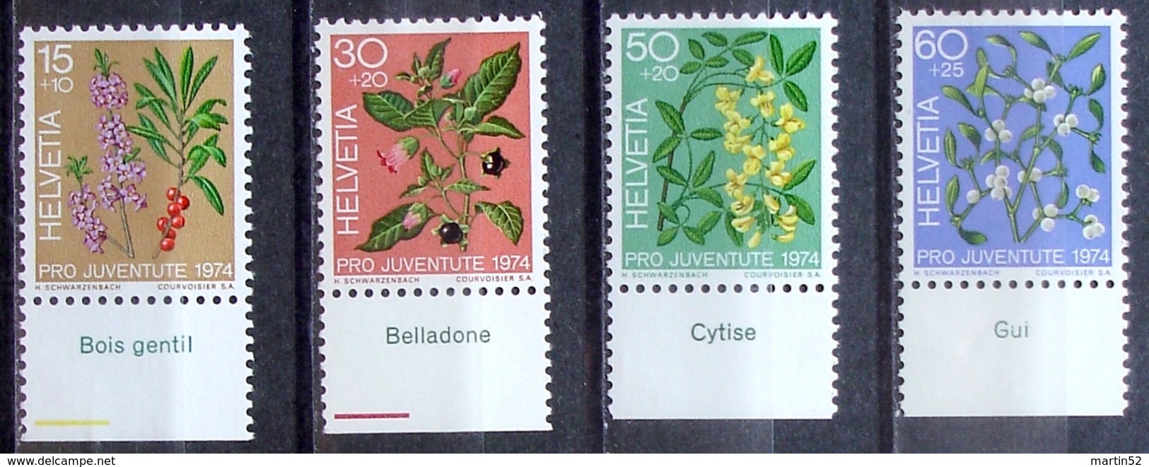 Schweiz Suisse Pro Juventute 1974: Zu 248-251 Mi 1042-45 Yv 972-975 ** MNH + TAB Français (SBK CHF 7.40) - Giftige Pflanzen