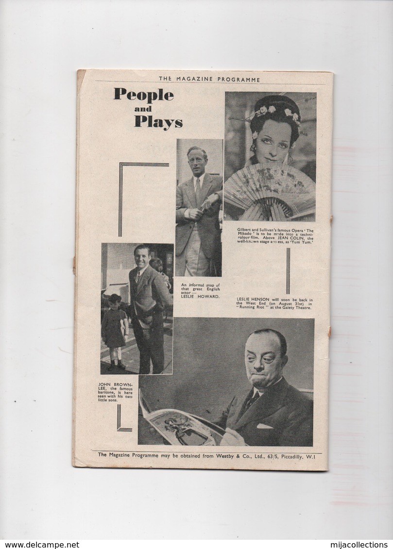 STREATHAM HILL THEATRE-the Magazine Programme N°1226 15 Th. AUGUST 1938 - Entretenimiento