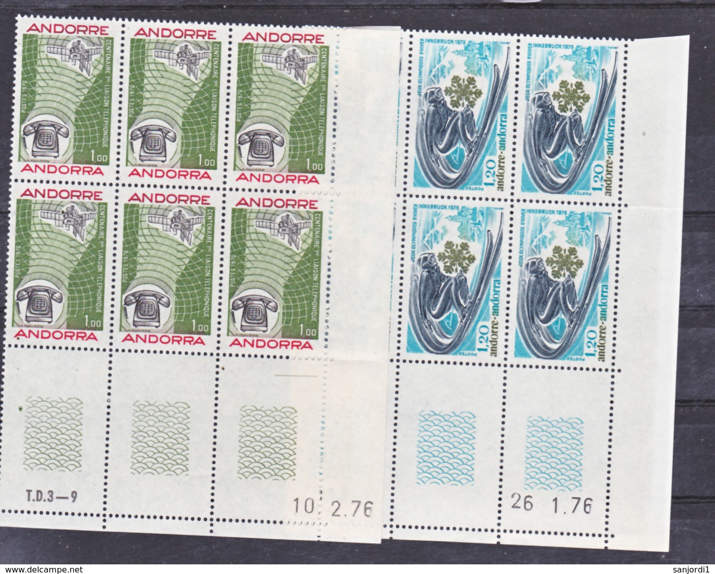 Andorre 251 252  JO Innsbruck Et Le Téléphone Bloc De 6 Coin Daté 76 Ont été Plié NEUF ** TB MNH Sin Charnela  Cote 19 - Nuovi