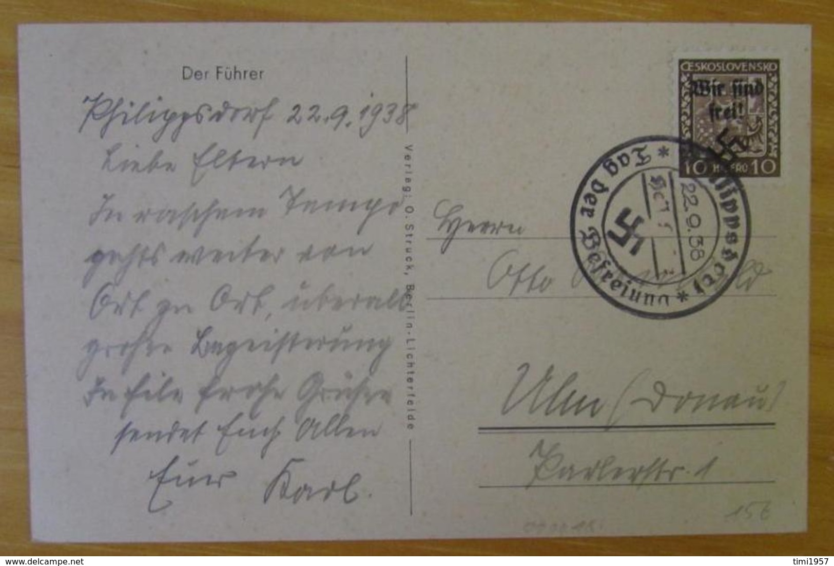 AK Adolf Hitler Der Führer Böhmen U.Mähren Philippsdorf 22.9.38 Tag Der Befreiung - Cartas & Documentos
