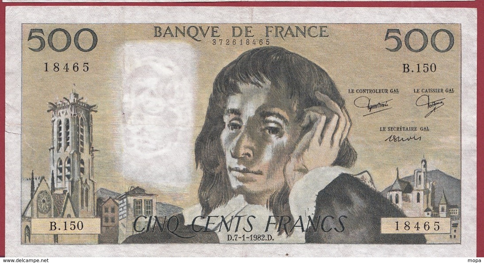 500 Francs "Pascal" Du 07/01/1982.D--F/TTB+---ALPH.B.150 - 500 F 1968-1993 ''Pascal''