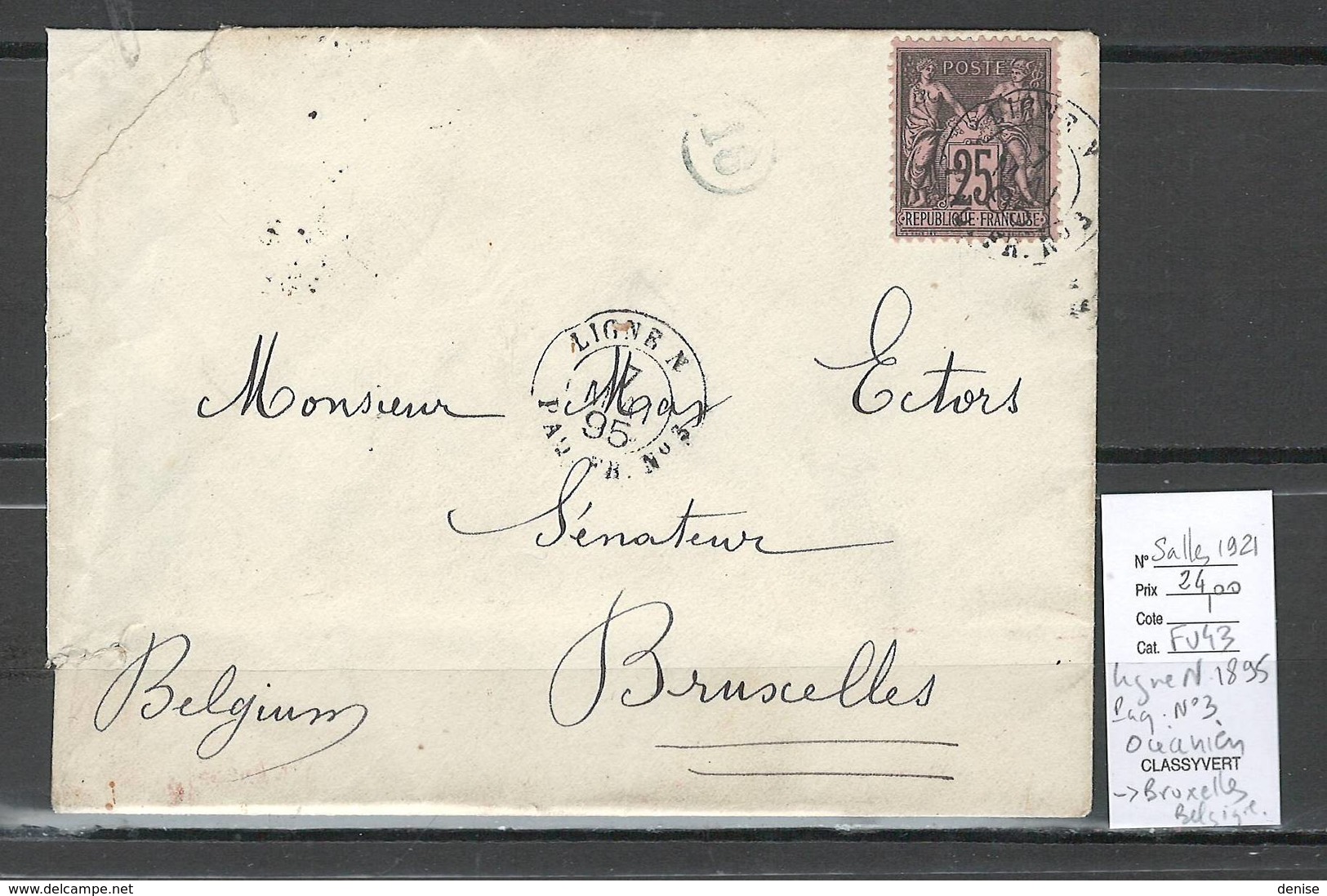 France - Lettre Ligne N -1895 - Paquebot OCEANIEN - Pour Bruxelles - Belgique - Poste Maritime