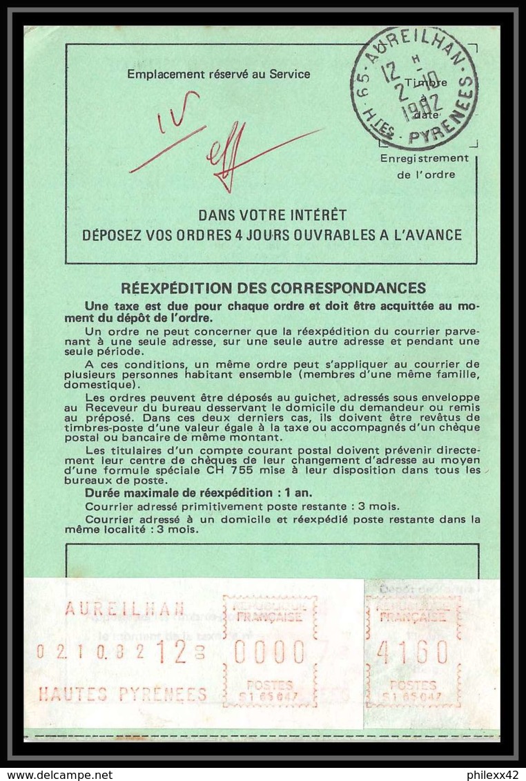 54467 Aureilhan Hautes-pyrénées Gironde Vignette EMA Ordre De Reexpedition Definitif France - EMA ( Maquina De Huellas A Franquear)