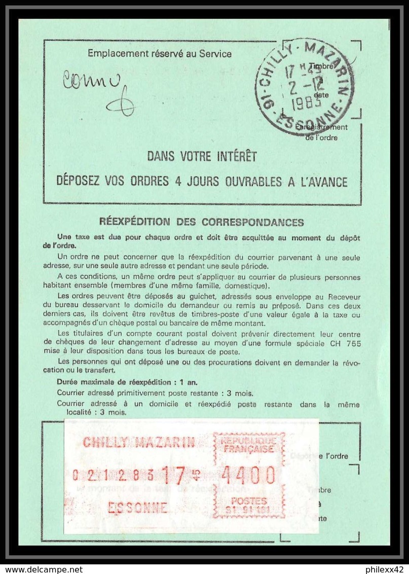 54489 Chilly Mazarin Essonne Vignette EMA Ordre De Reexpedition Definitif France - Freistempel