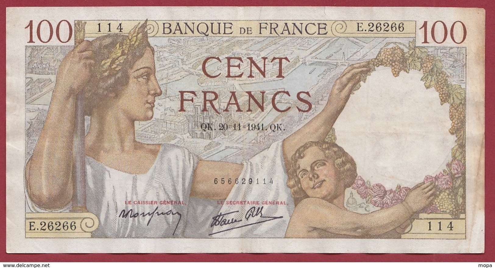 100 Francs "Sully " Du 20/11/1941.QK--VG/TTB ---ALPH.E.26266 - 100 F 1939-1942 ''Sully''