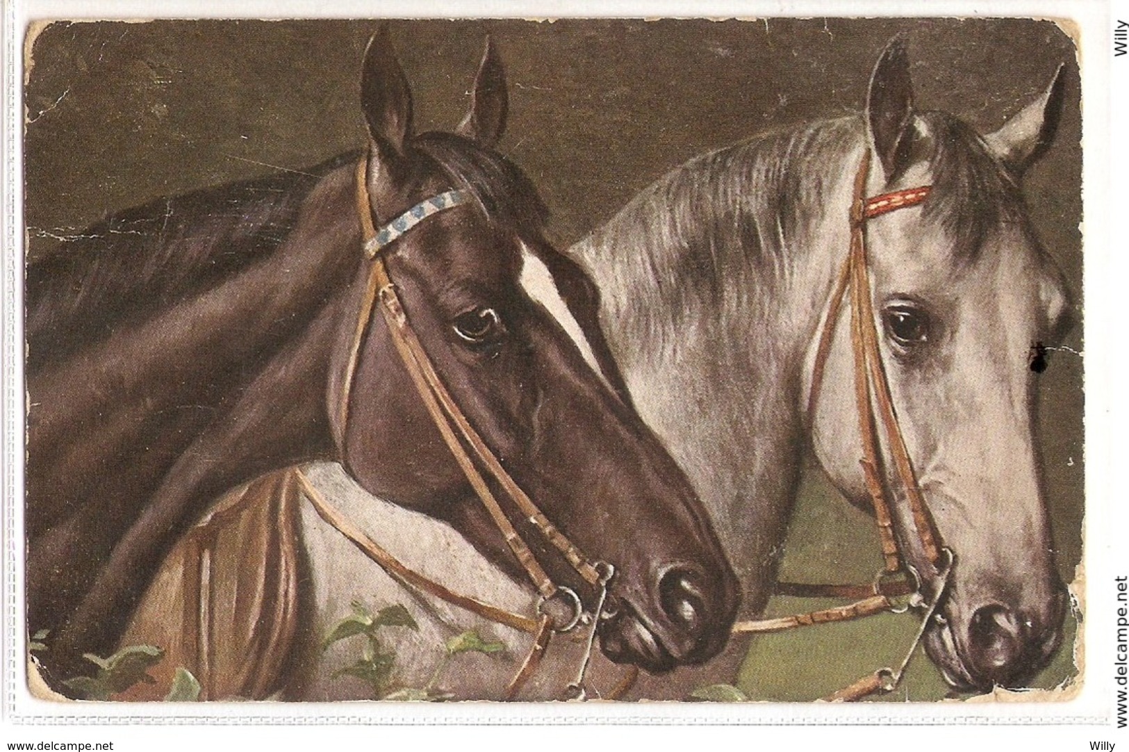 AN 091  OLD FANTASY POSTCARD , ANIMALS , HORSES - Chevaux
