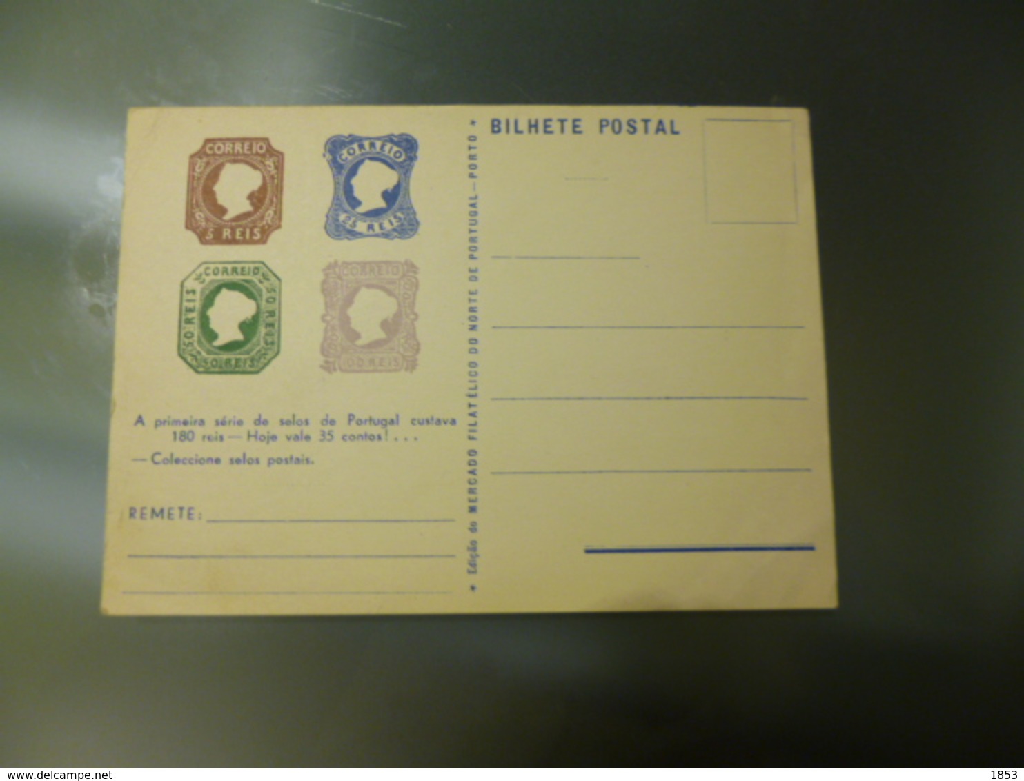 BILHETE POSTAL - EDIÇAO DO MERCADO FILATÉLICO (1ª EMISSAO DE PORTUGAL 1853) PORTO - Cartas & Documentos