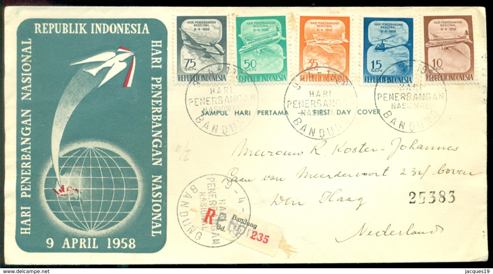 Indonesie 1958 Aangetekende FDC Dag Van De Luchtvaart - Indonesia