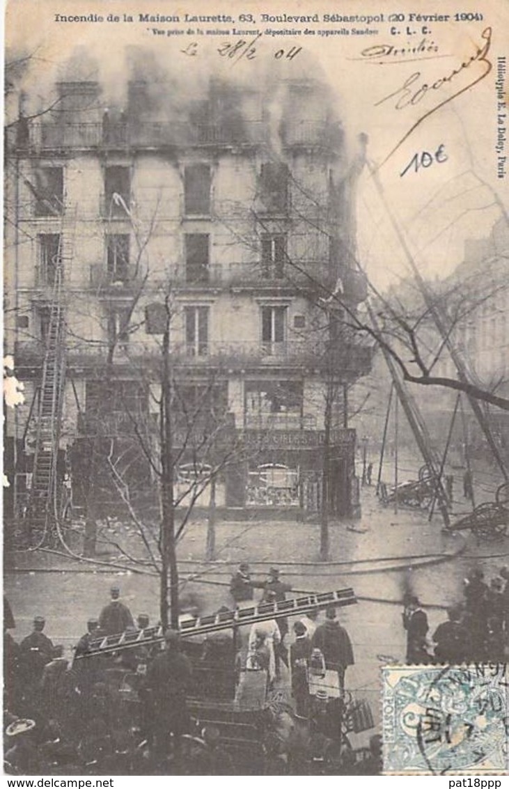EVENEMENTS Catastrophe - 75 - PARIS 1 Er : INCENDIE De La MAISON LAURETTE / 63 Bld Sébastopol (20/02/1904) - CPA - - Catastrophes