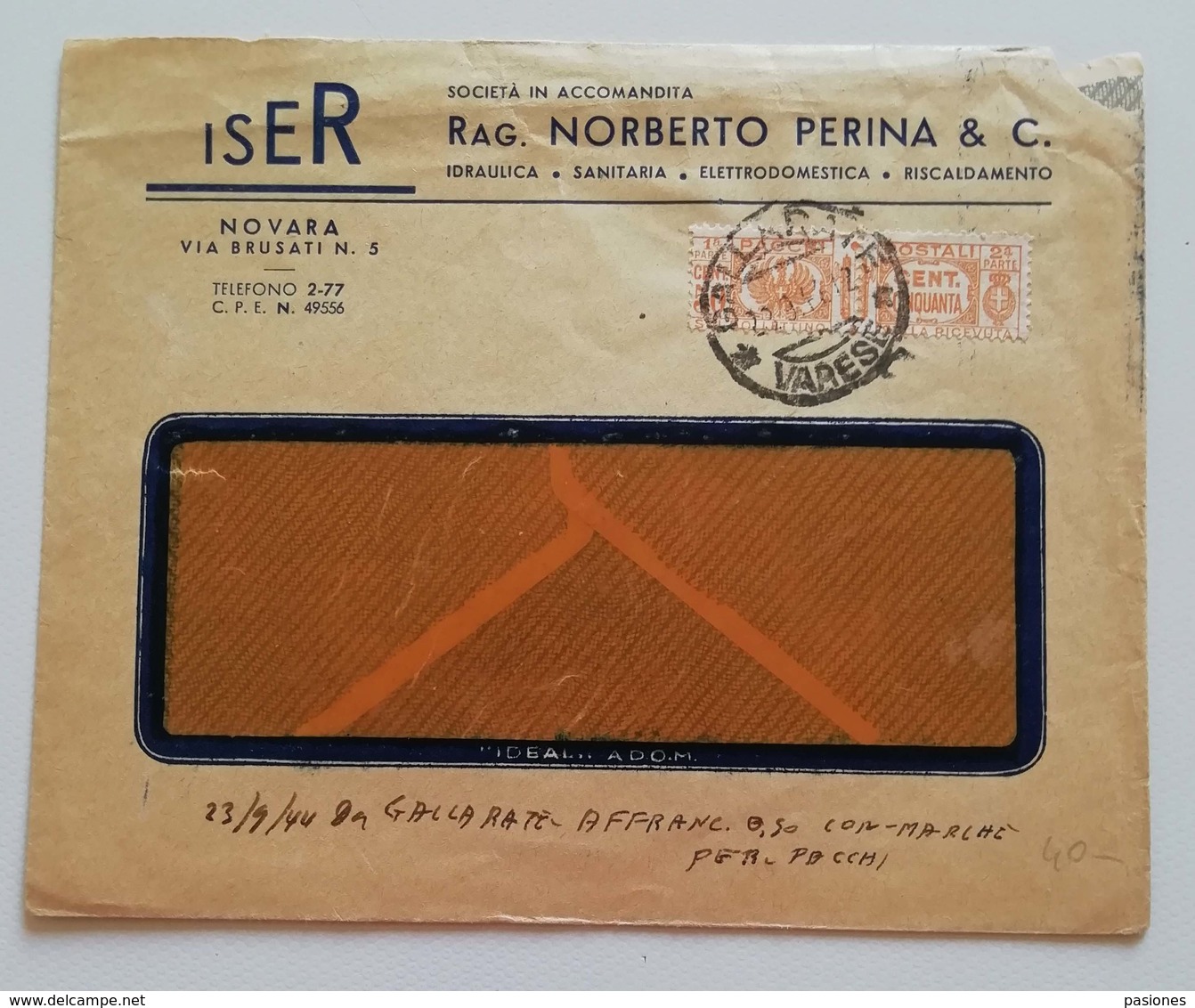 Lettera Pubblicitaria Da Gallarate Affrancata Con C.50 Pacchi Isolato - 23/09/1944 - Postal Parcels