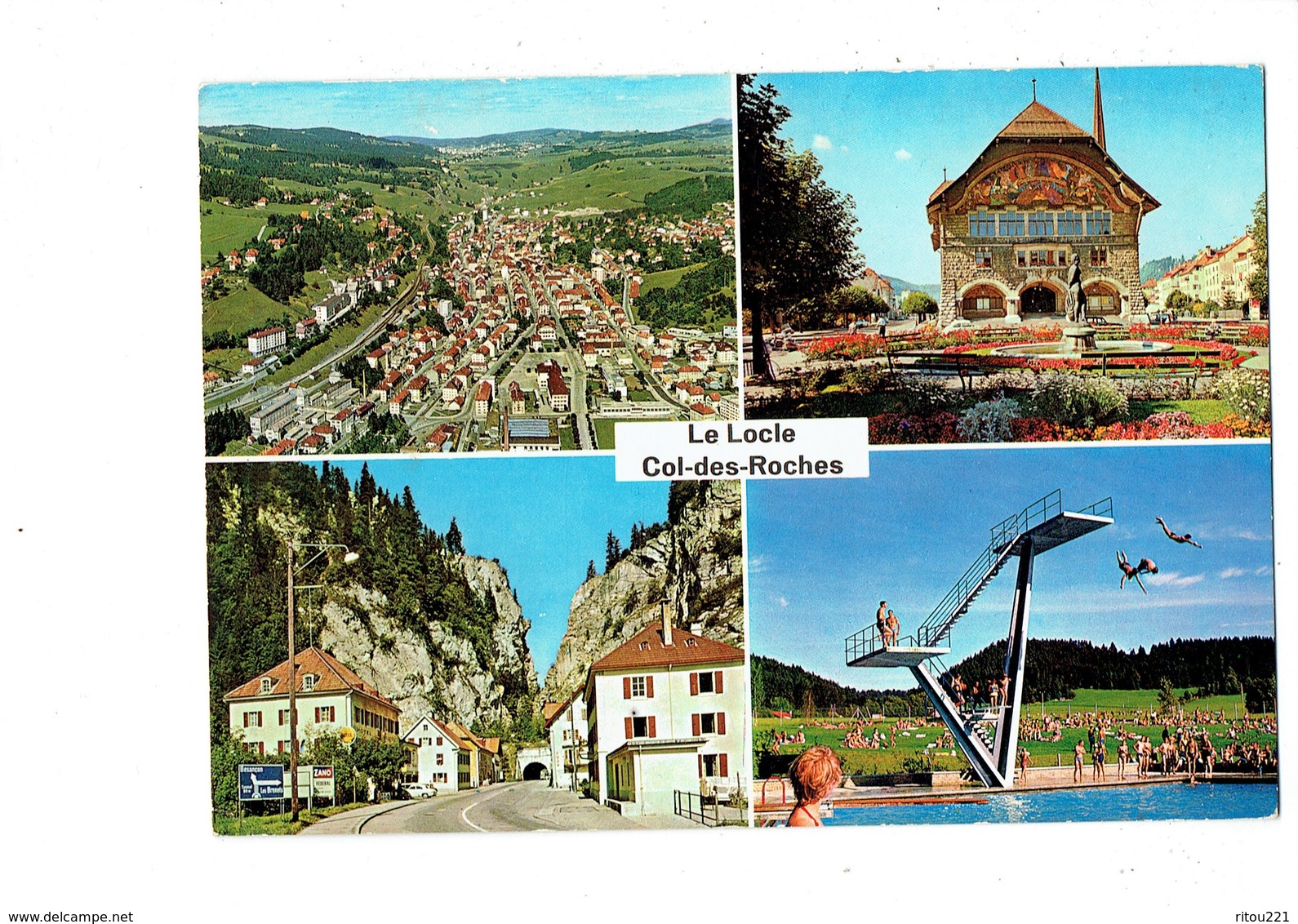 Cpm - LE LOCLE Vue Générale Hotel De Ville Col Des Roches - Piscine - 1969 - Piscine Plongeon Pancarte BESANÇON  Shell - Roches