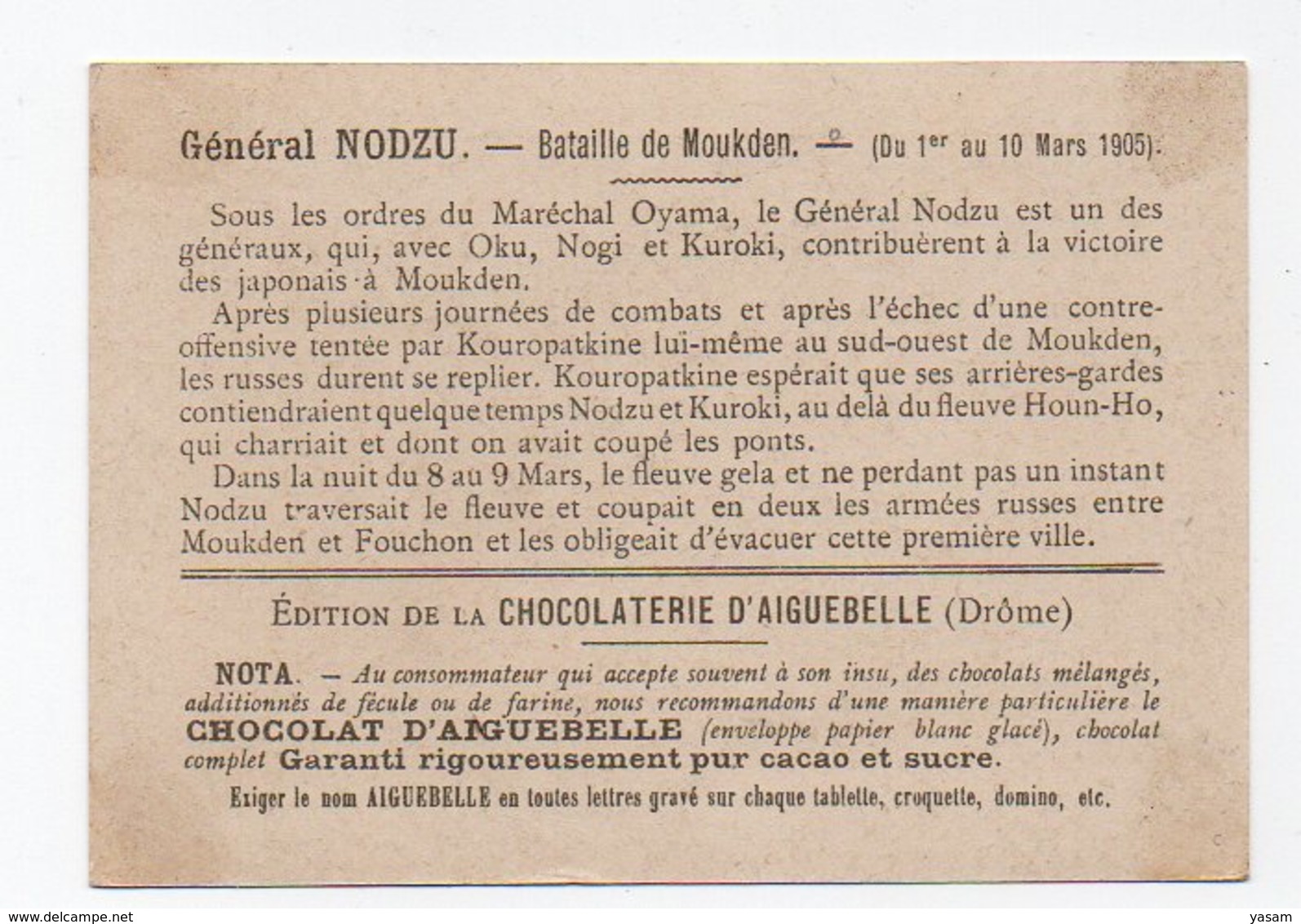 Russo-Japanese War. Insert. Chocolate Advertising. General Nodzu. - Russland