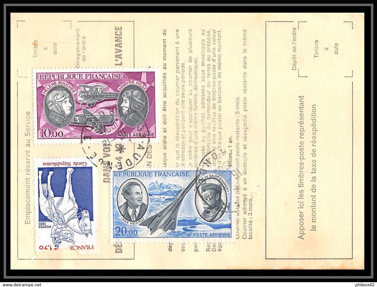 54993 Audenge Gironde Poste Aérienne PA N°44 Concorde Mermoz St Exupery Ordre De Reexpedition Temporaire - 1960-.... Storia Postale