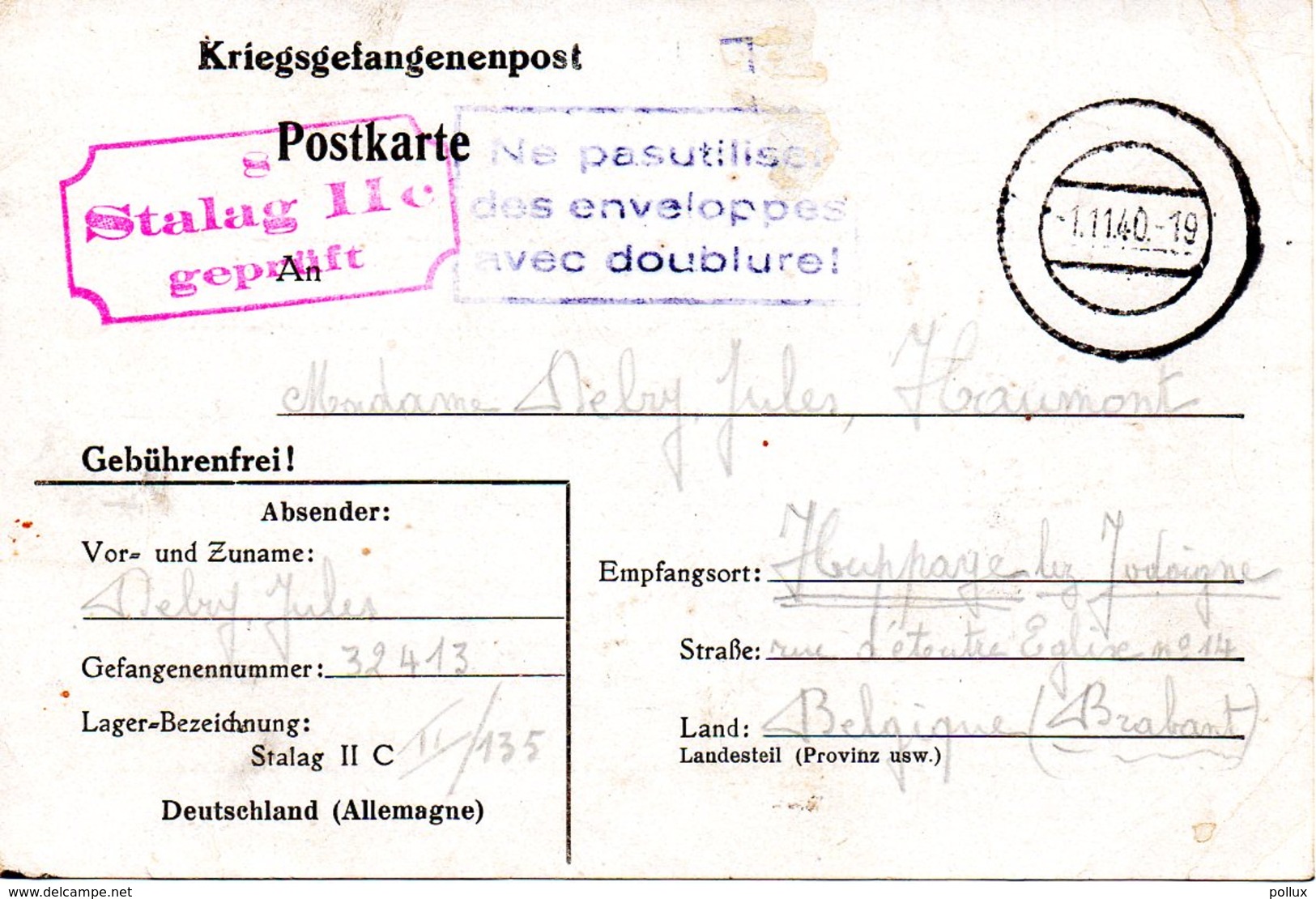 Kriegsgefangenenpost Prisonnier 1940 Stalag II C Greifswald  Pas D'enveloppes Avec Doublures ! + Censure - Documenten