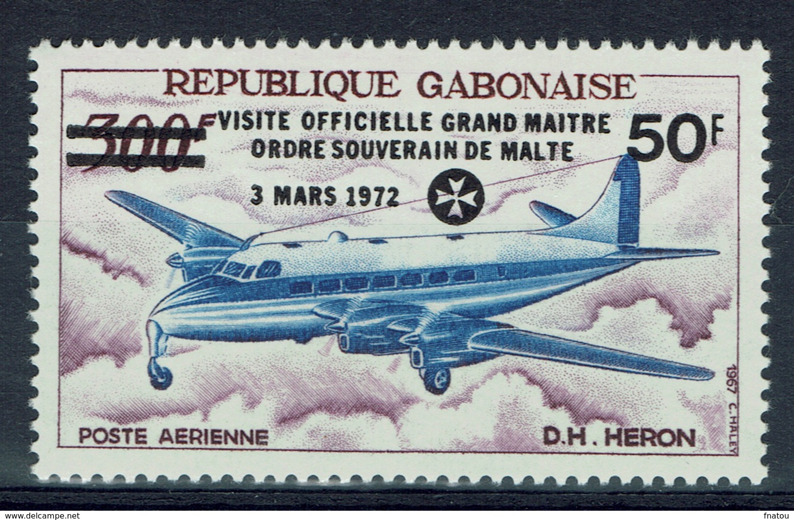 Gabon, Airliner De Haviland Heron, Overprint, Sovereign Military Order Of Malta, 1972, MNH VF  airmail - Gabon