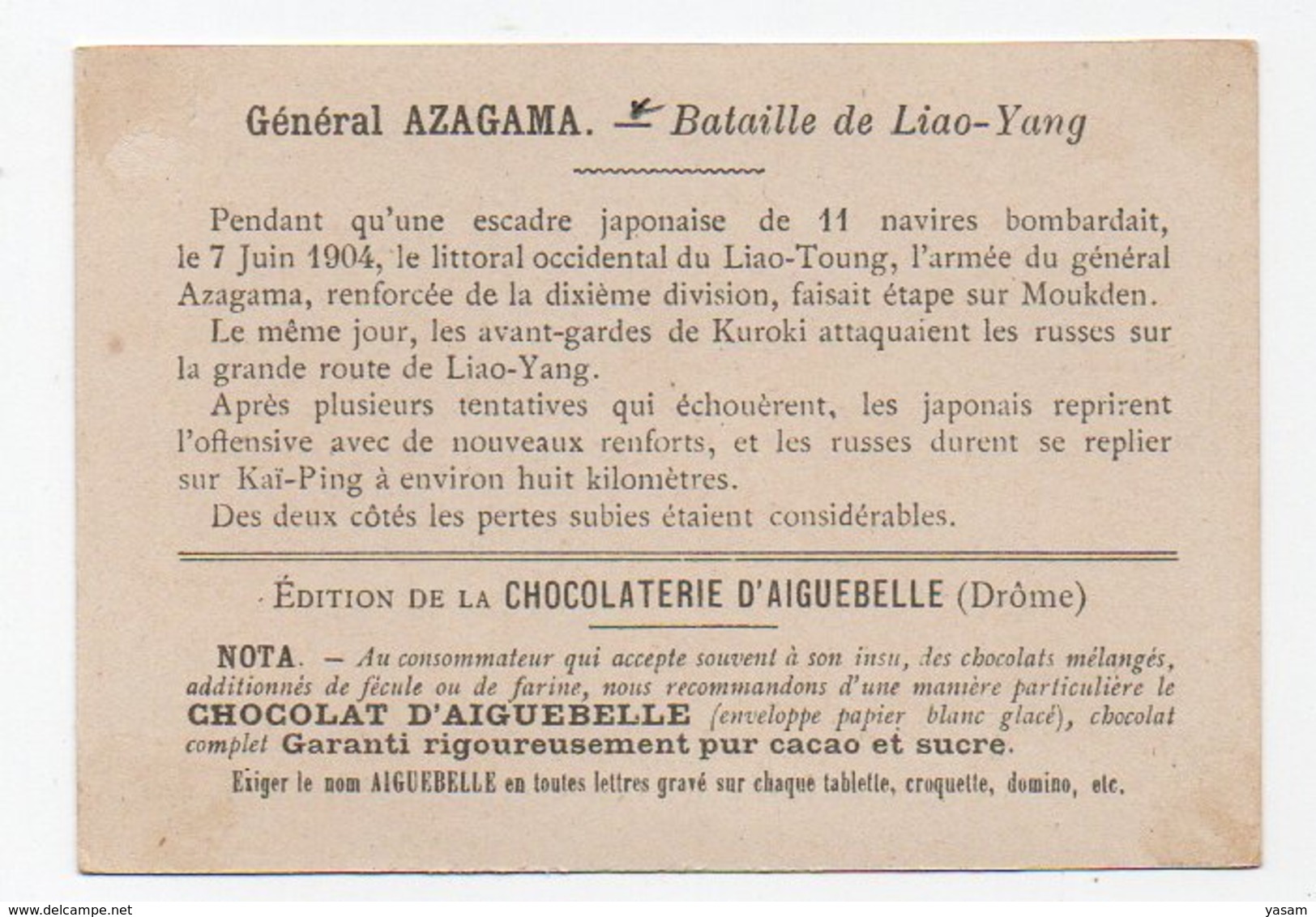 Russo-Japanese War. Insert. Chocolate Advertising. General Azagama. Fight At Liao-Yang, China. - Russland