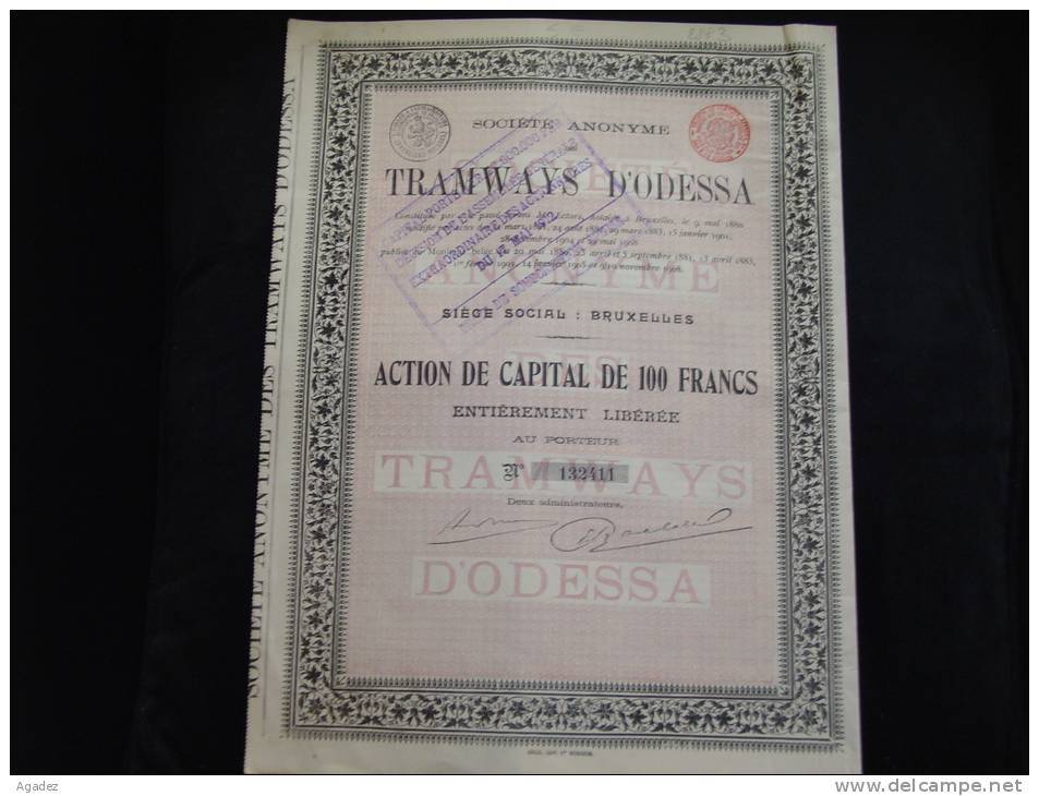 Action " Tramways D'Odessa " 1908 Bon état,reste Des Coupons Russie Russia Ukraine. - Spoorwegen En Trams