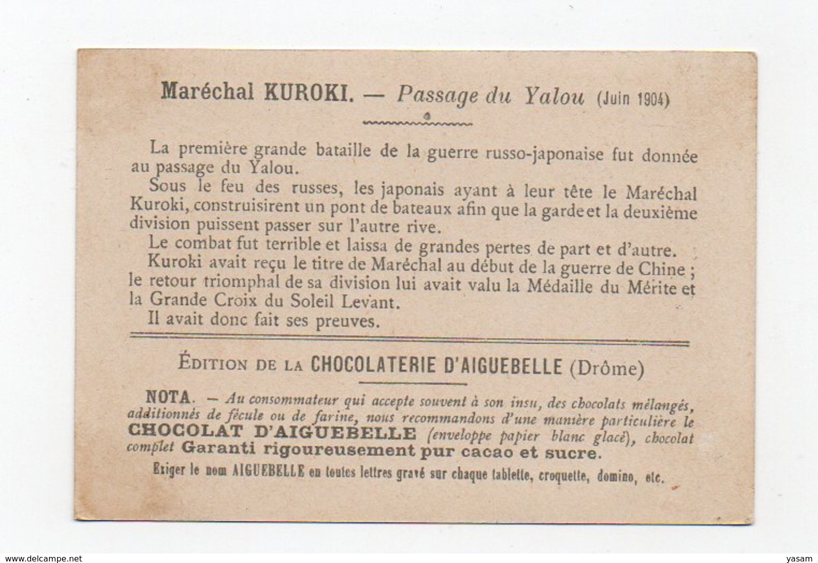 Russo-Japanese War. Insert. Chocolate Advertising. Marshal Kuroki. Crossing Yalou. - Russland