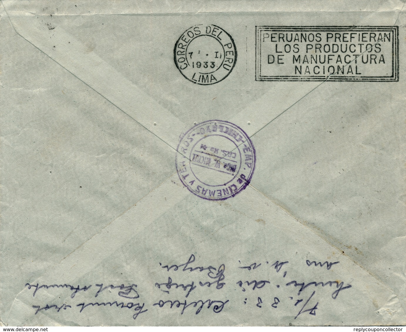 CHICLAYO  / Peru  - 7.EN.1933 , Luftpostbrief Nach Lima - Peru