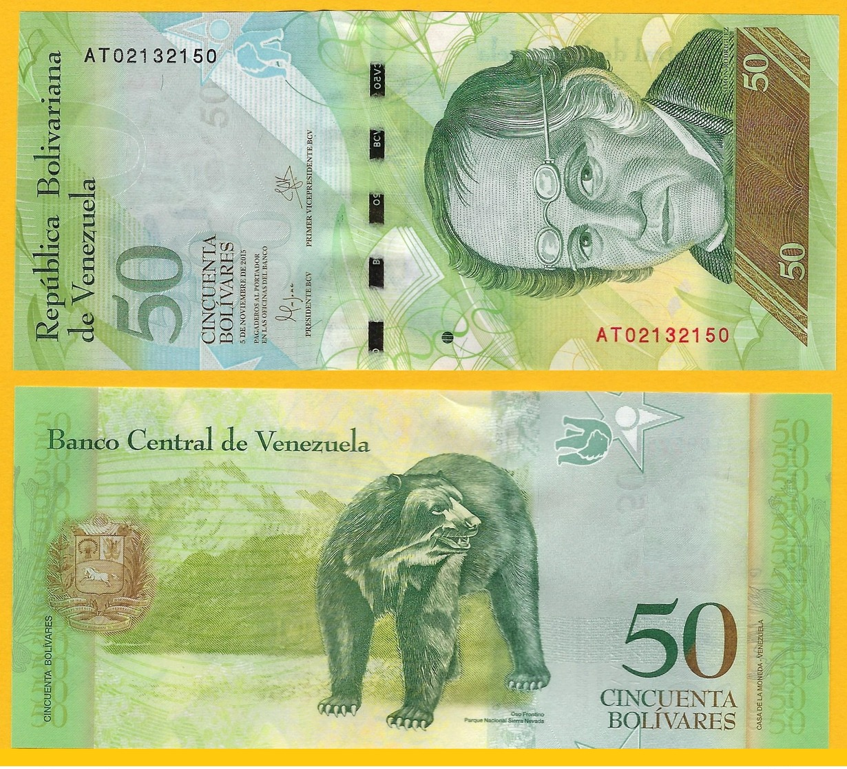 Venezuela 50 Bolivares P-92k 2015 UNC Banknote - Venezuela