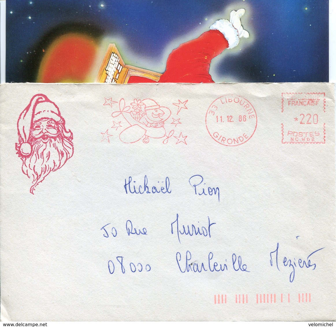 PERE NOËL. LIBOURNE. 1986. Enveloppe + Carte - Oblitérations Mécaniques (flammes)