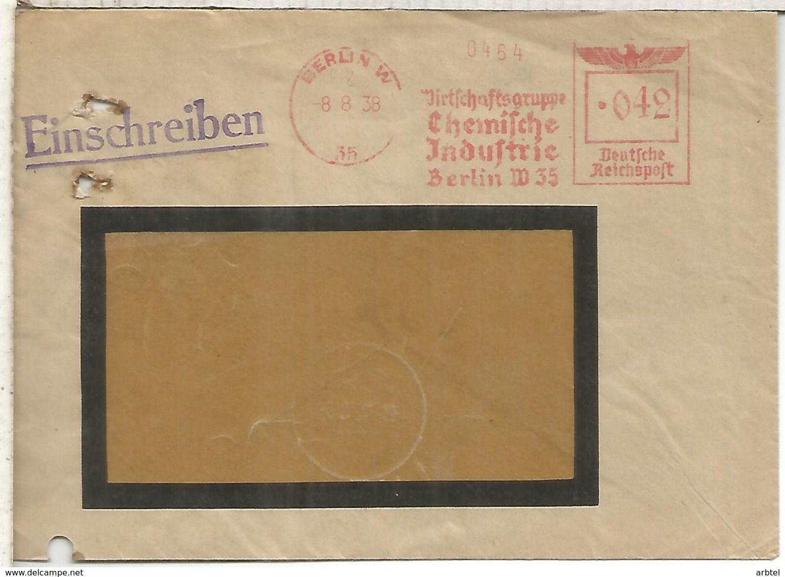 ALEMANIA 3 REICH BERLIN 1938 CC FRANQUEO MECANICO QUIMICA CHEMICAL INDUSTRIES - Química