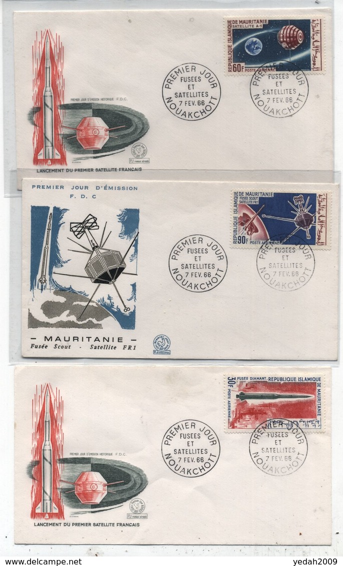 Mauretania SPACE SATELLITE FRENCH LAUNCH 1st 3x FDC 1966 - Africa