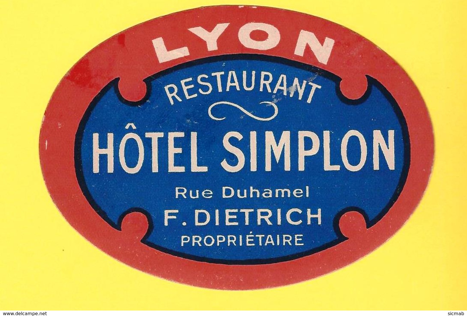 Étiquette Ancienne Pour Valise De L'HOTEL SIMPLON  à LYON - Etiquettes D'hotels