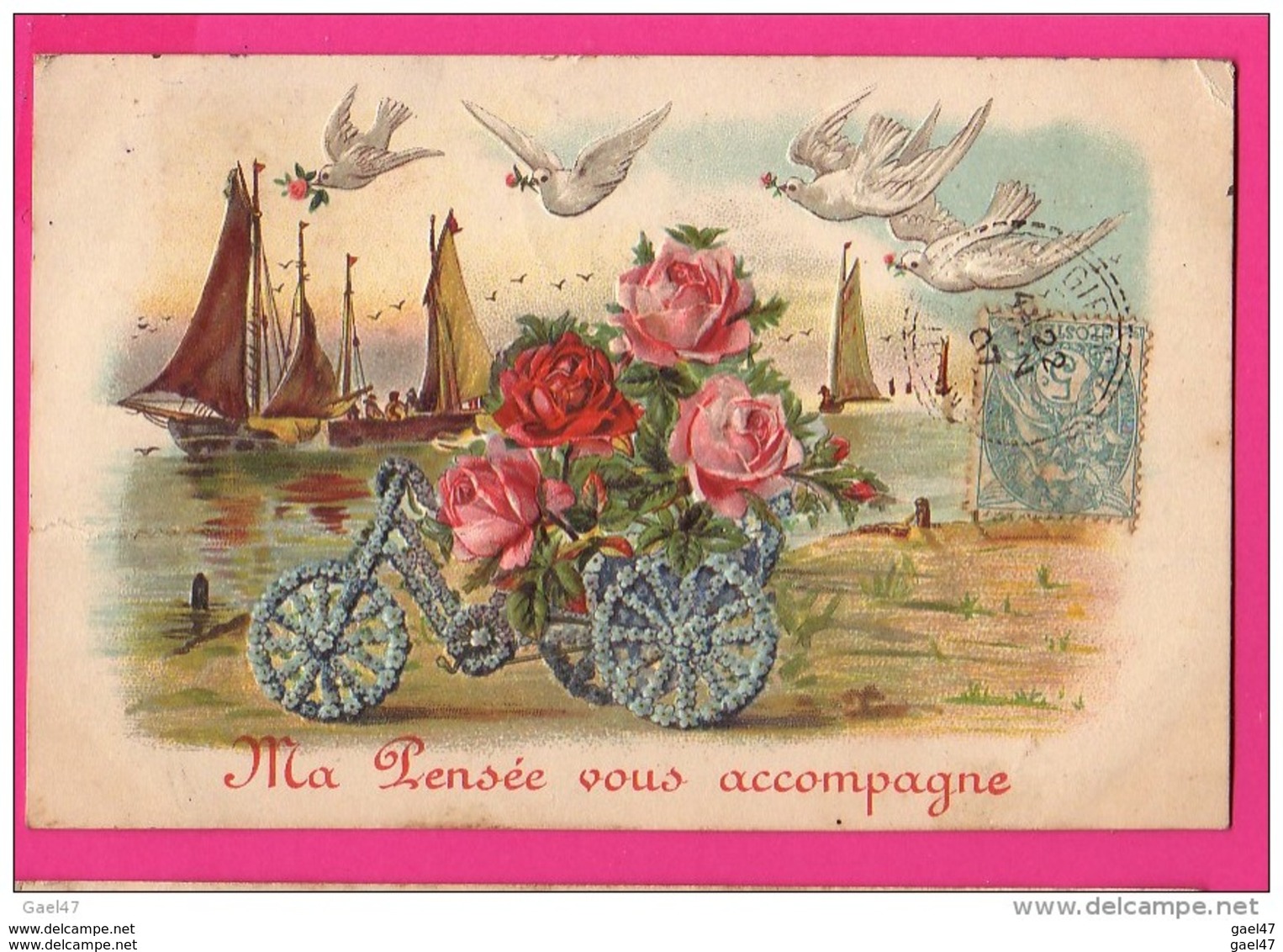 CPA Gaufrée (Réf : (PA163) Bouquet De Roses, Colombes Et Voiliers - Sonstige & Ohne Zuordnung