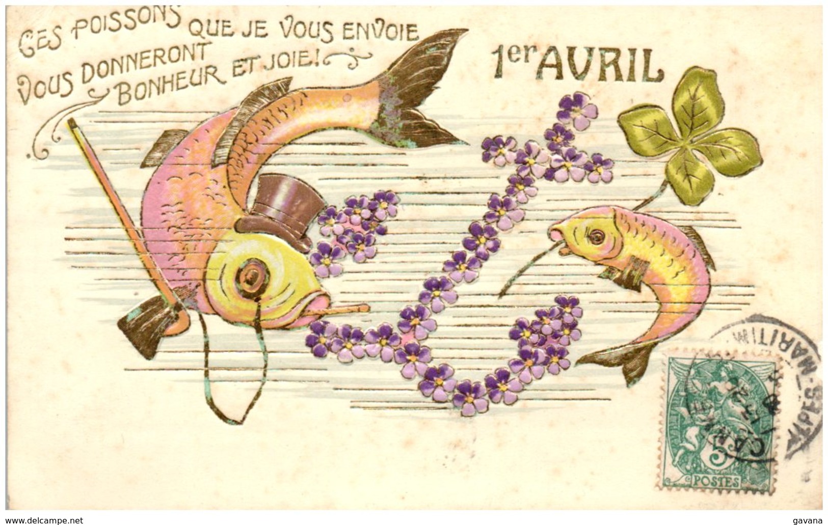 1ER AVRIL - Ces Poissons Que Je Vous Envoie Vous Donneront Bonheur Et Joie - Carte Gaufrée - 1° Aprile (pesce Di Aprile)