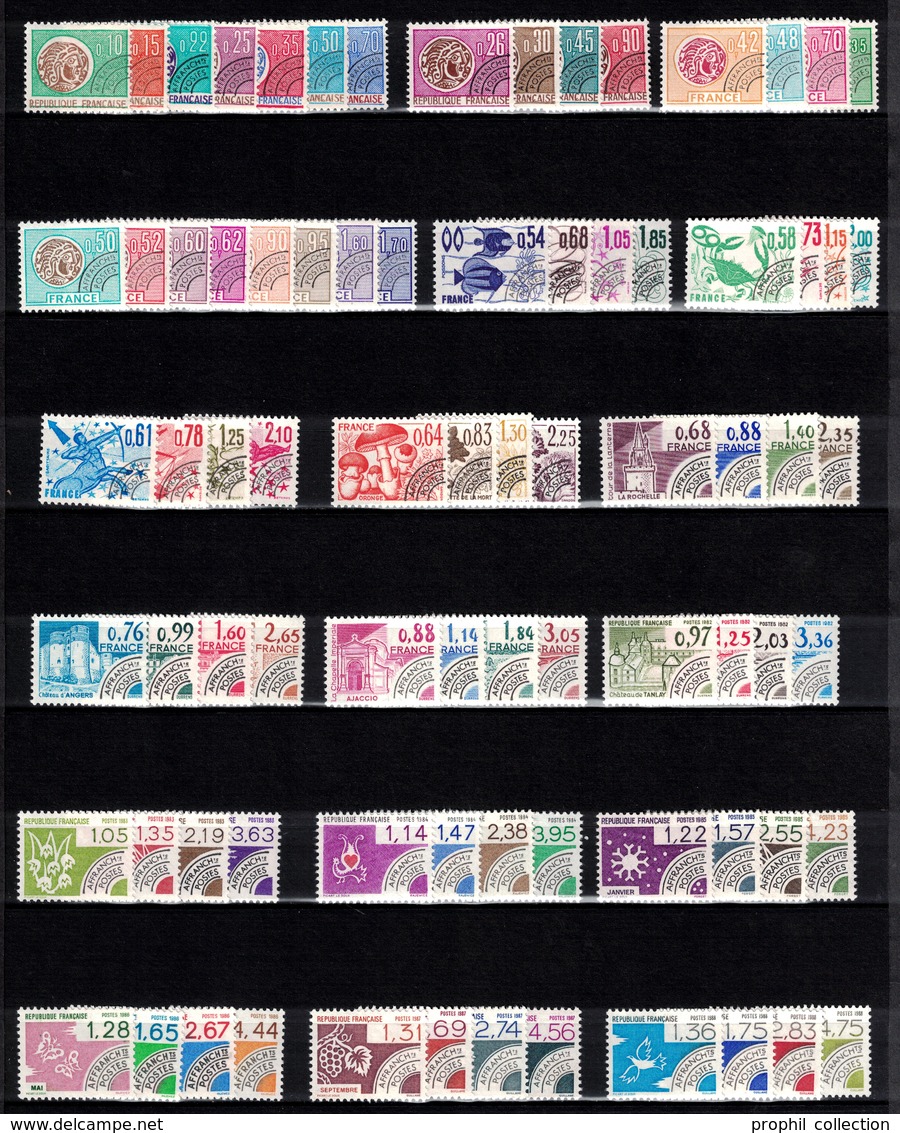 LOT De TIMBRES PREOBLITÉRÉS N° 123 À 201 NEUF ** LUXE COTE 114€ - SÉRIES COMPLETES - 1964-1988