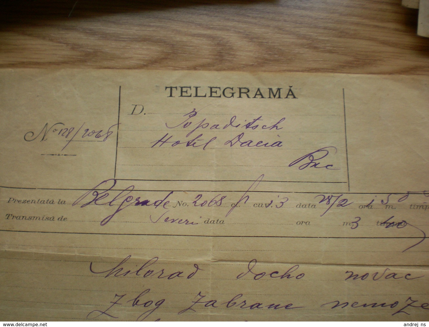 Telegrama Bucuresti To Beograd - Telegraph