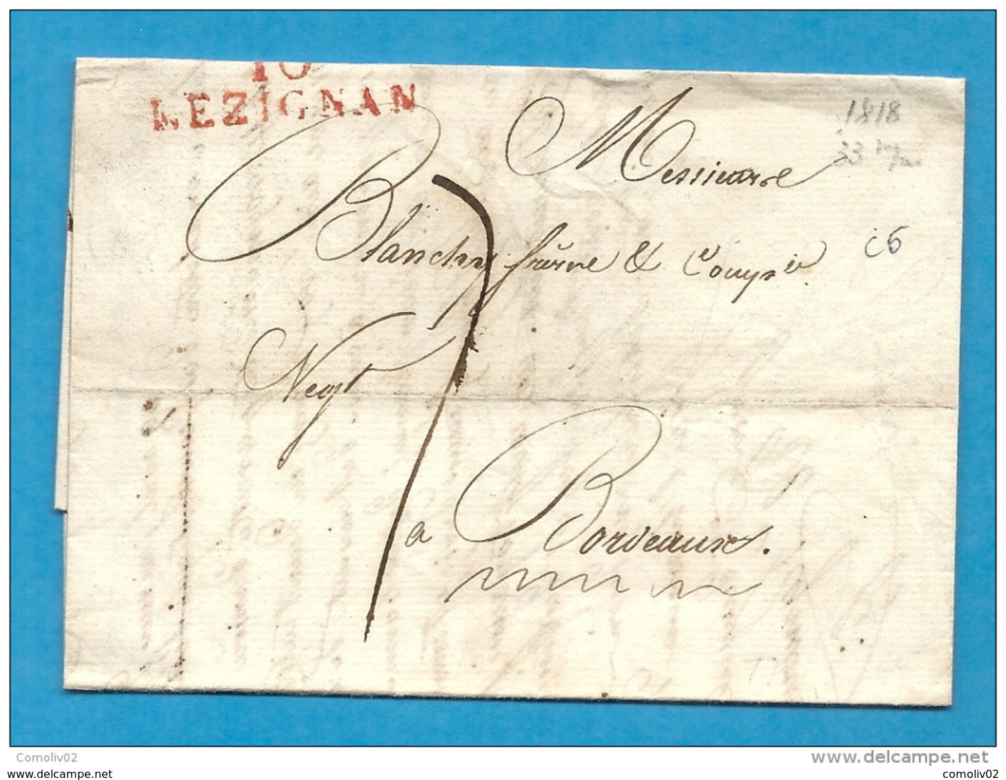 Aude - Lézignan Pour Bordeaux. LAC De 1818 écrite à FERRALS - 1801-1848: Precursores XIX