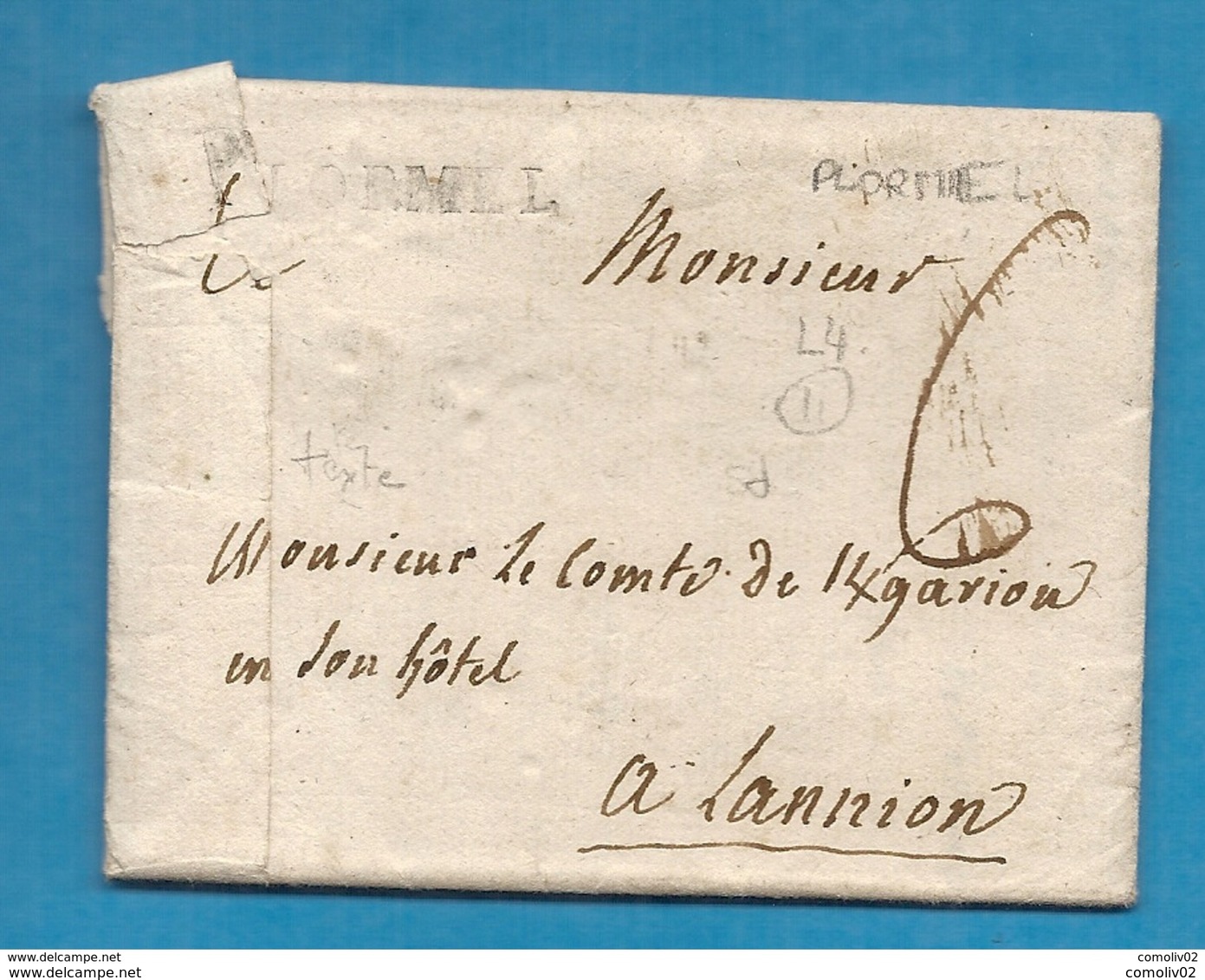 Morbihan - Ploermel Pour Lannion (Cotes Du Nord). MP Lenain N°4. LAC - 1701-1800: Precursores XVIII