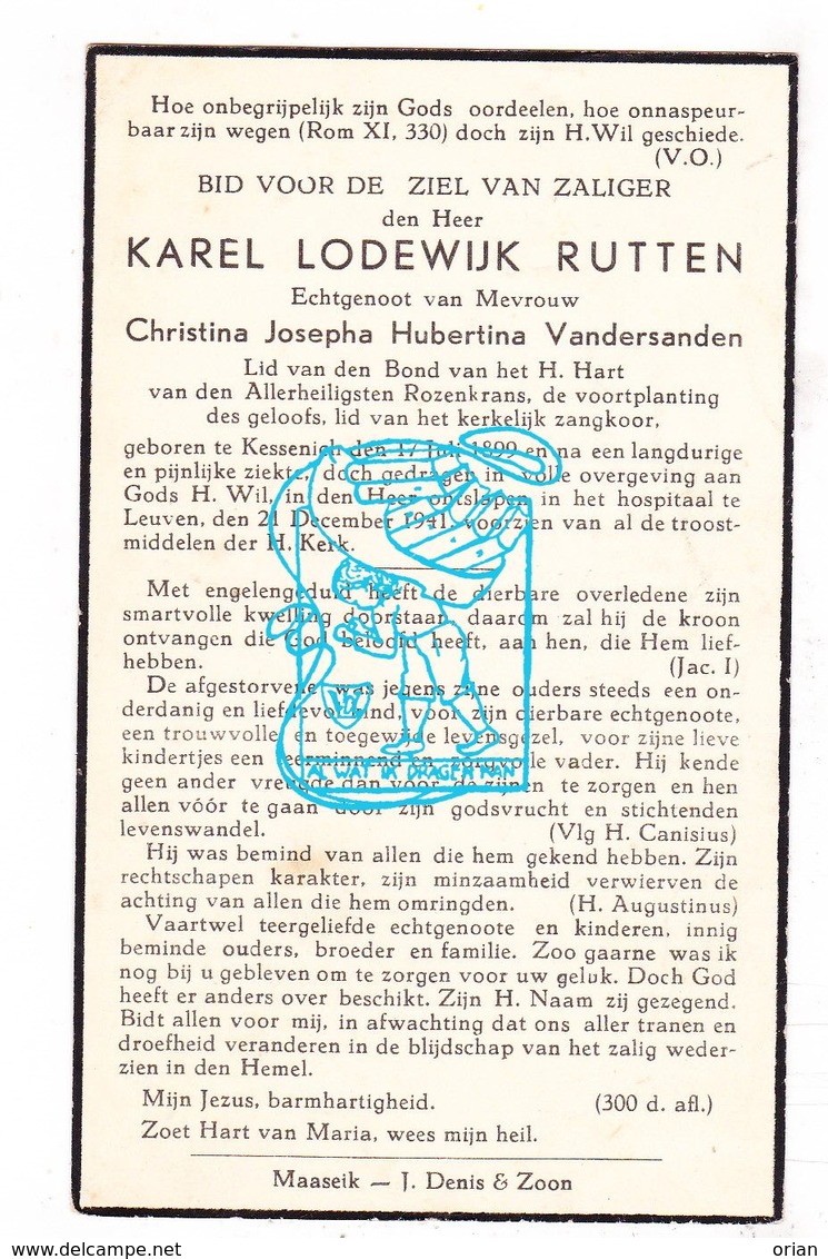 DP Karel Lodewijk Rutten ° Kessenich Kinrooi 1899 † Leuven 1941 X Christina J. Hubertina VanderSanden - Images Religieuses