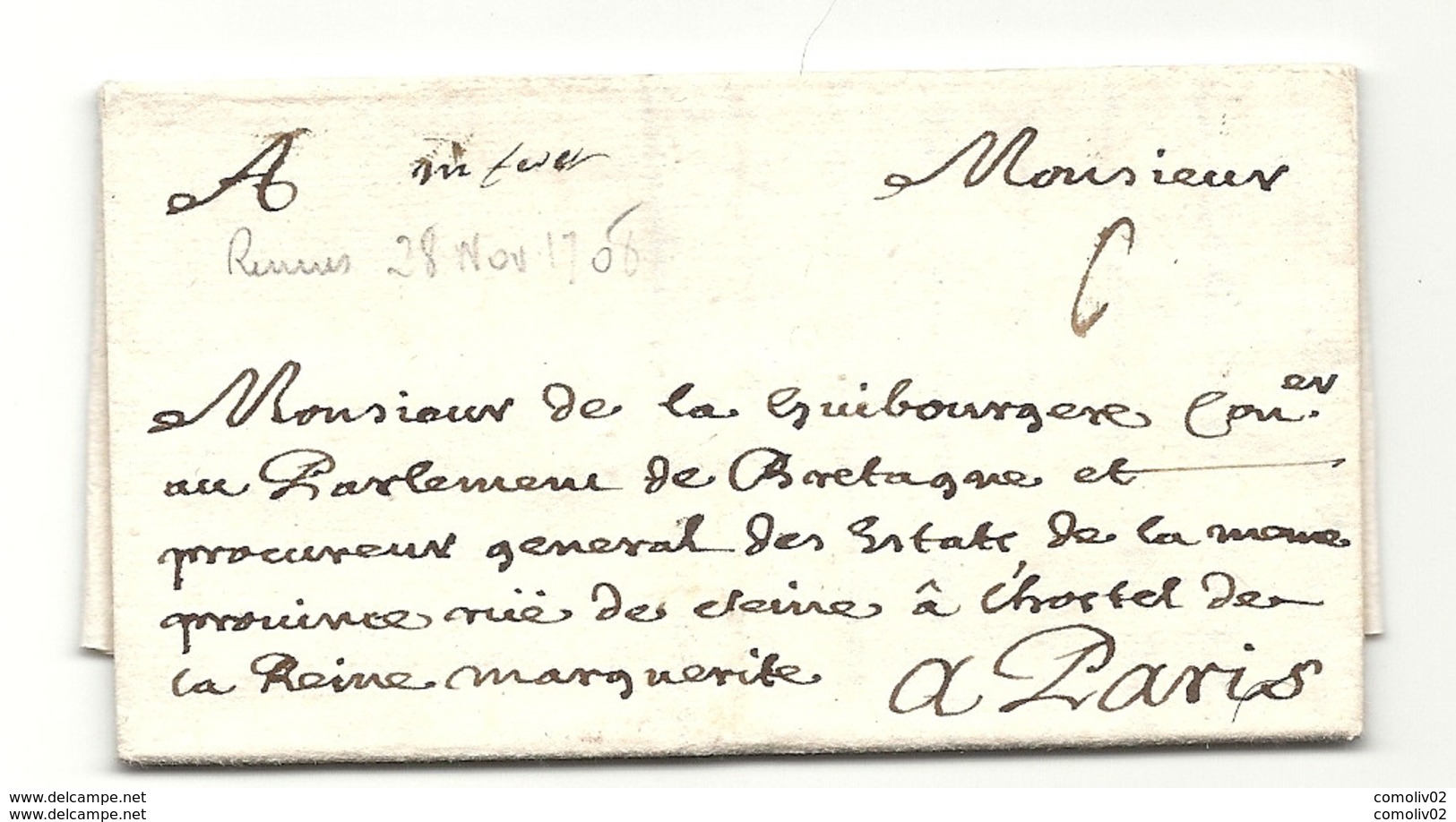 Ille Et Vilaine - Rennes Pour DE LA GUIBOURGERE Conseiller Au Parlement De Bretagne. 1708 - 1701-1800: Précurseurs XVIII