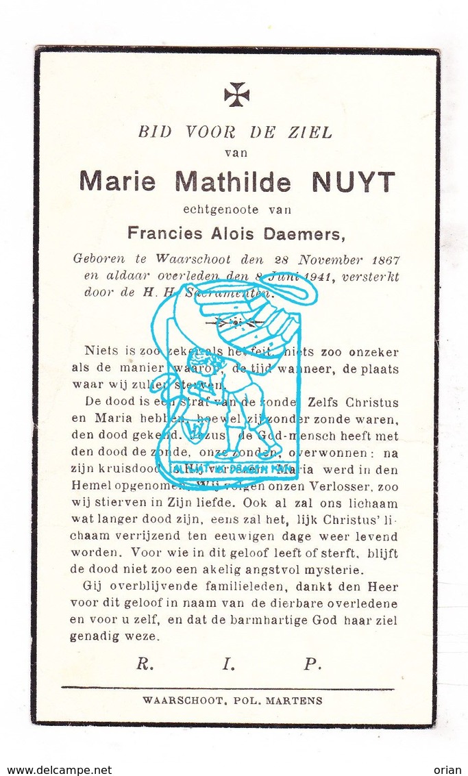 DP Marie Math. Nuyt ° Waarschoot 1867 † 1941 X Francies A. Daemers - Images Religieuses