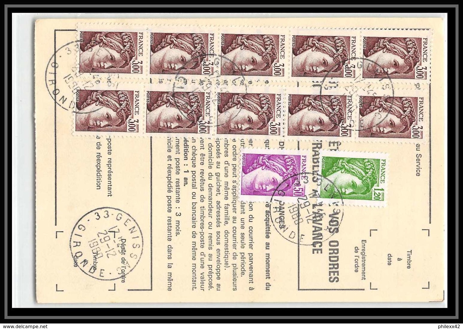 50464 Genissac Gironde Sabine 1979 Ordre De Reexpedition Temporaire France - Lettres & Documents