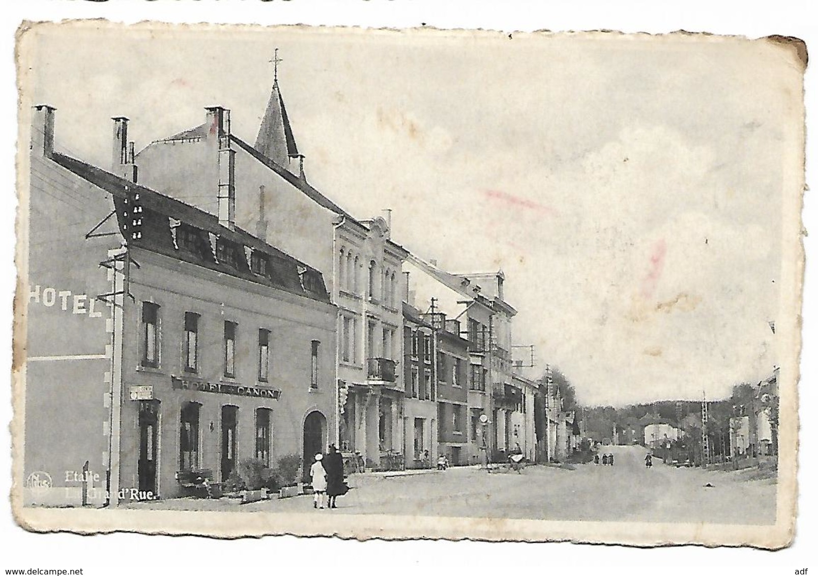 CPSM ETALLE, LA GRAND'RUE, HOTEL CANON, BORNE A ESSENCE, Format 9 Cm Sur 14 Cm Environ, PROVINCE DE LUXEMBOURG, BELGIQUE - Etalle