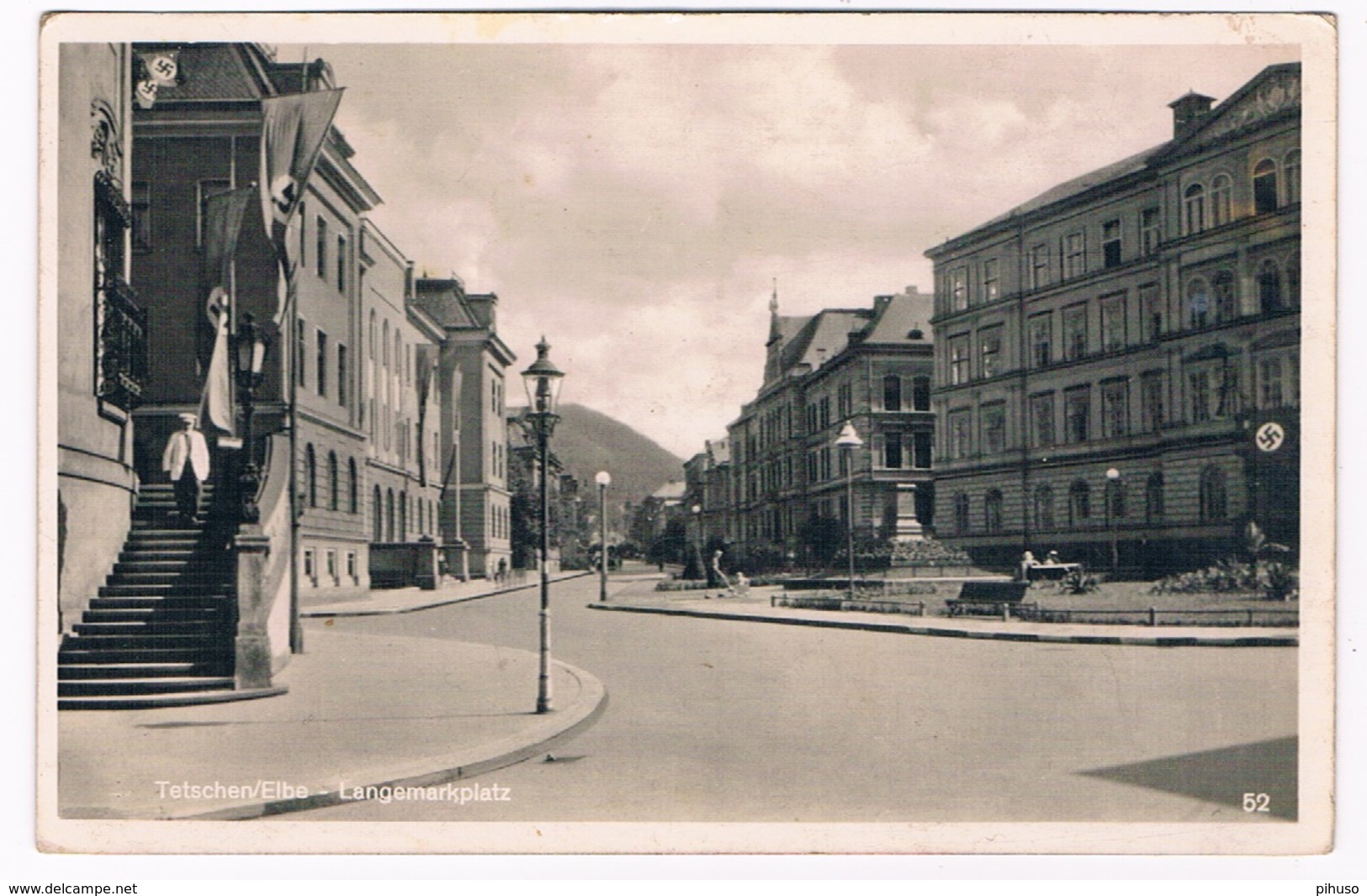 D-10152   TETSCHEN : Langemarkplatz ( Swastika-Fahne) - Sudeten