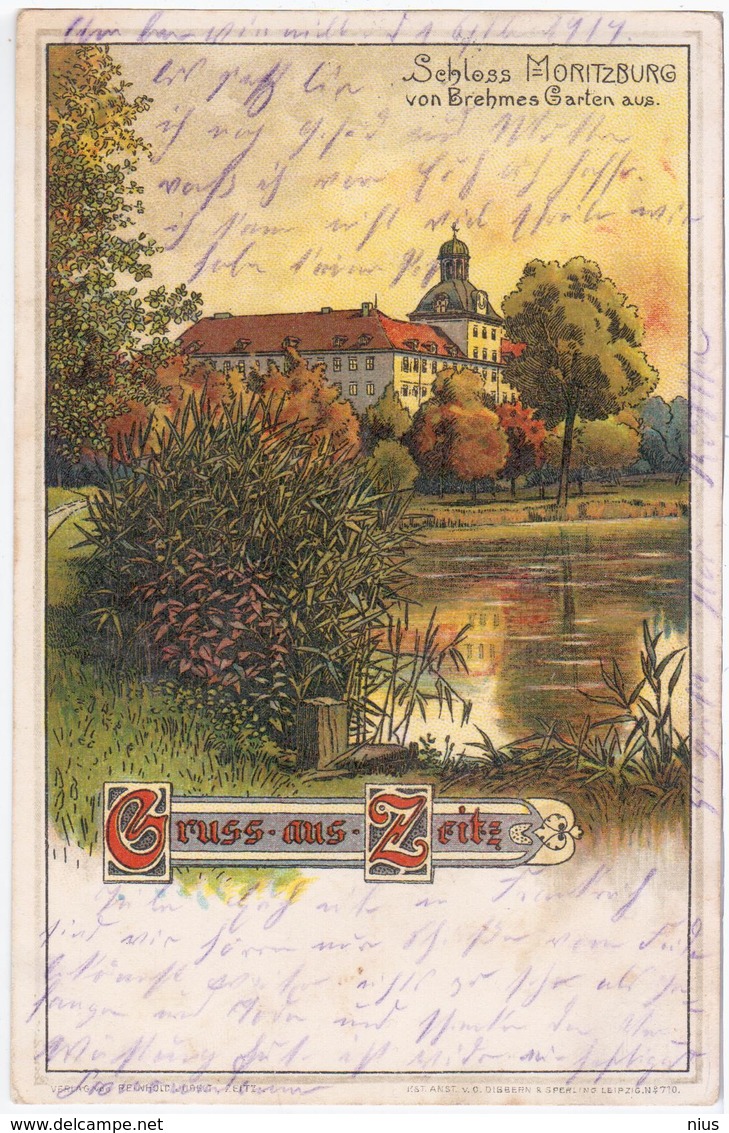 Germany Deutschland 1914 Gruss Aus Zeitz, Schloss Moritzburg Von Brehmes Garten Aus. Litho - Fallingbostel