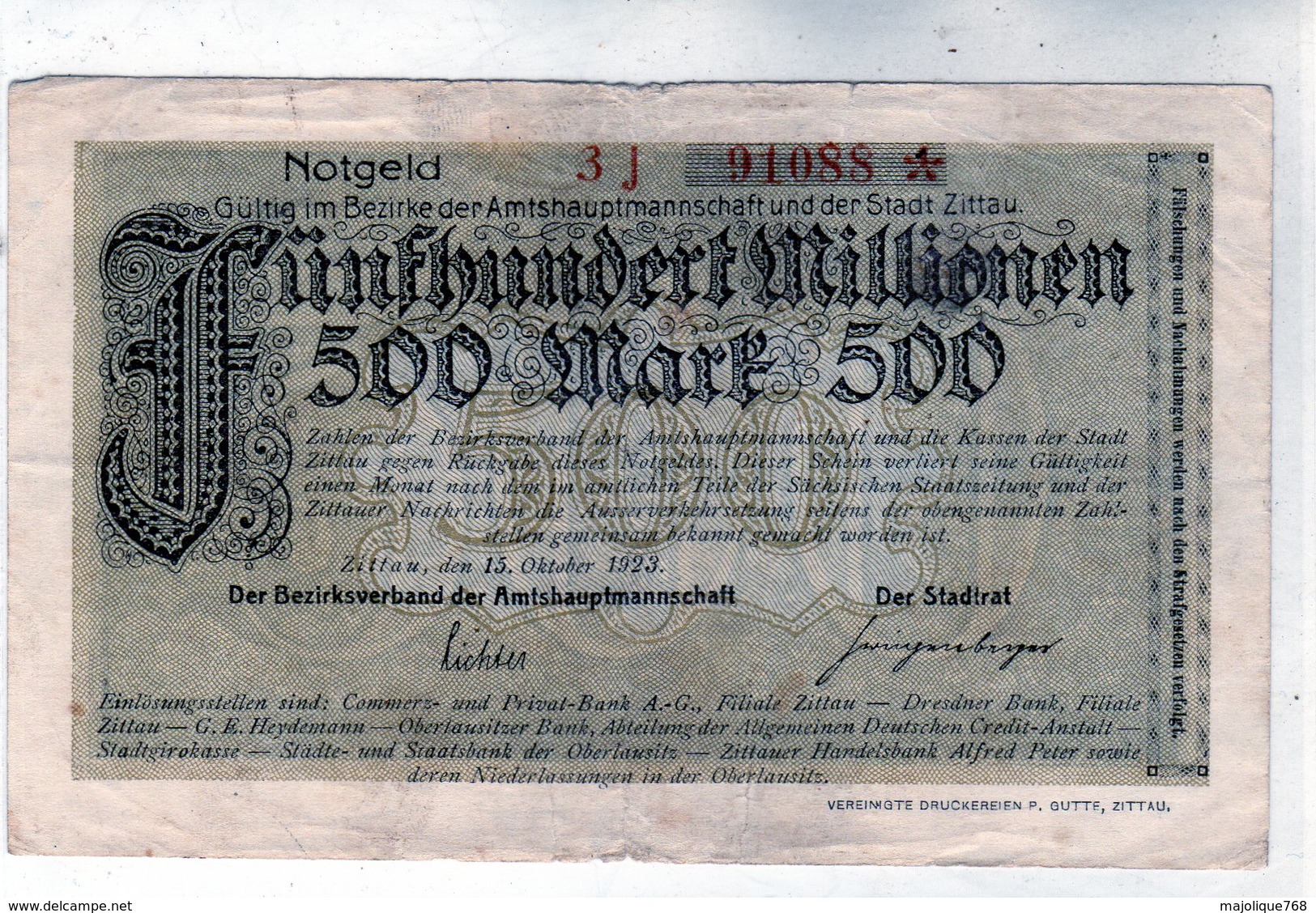 Billet De Nécessité  De La République De Weimar > Reichsbanknote > 500 Millionen Mark Du 15 Octobre 1923 - - 500 Millionen Mark