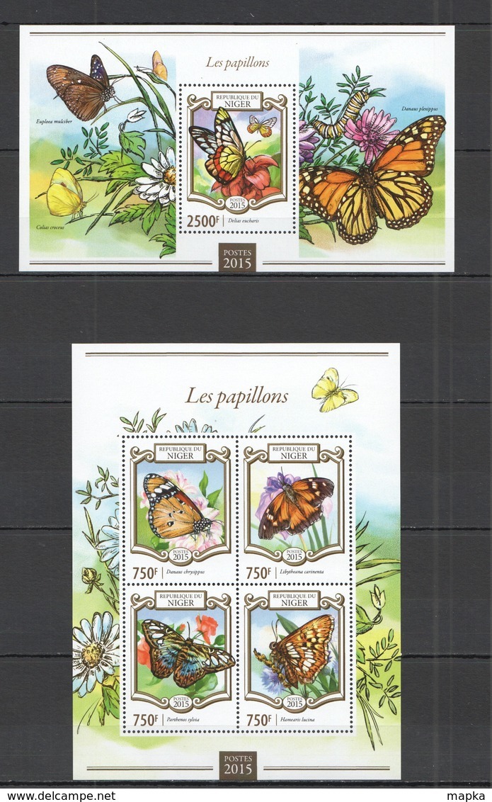 ST2073 2015 NIGER FAUNA INSECTS BUTTERFLIES LES PAPILLONS 1KB+1BL MNH - Schmetterlinge