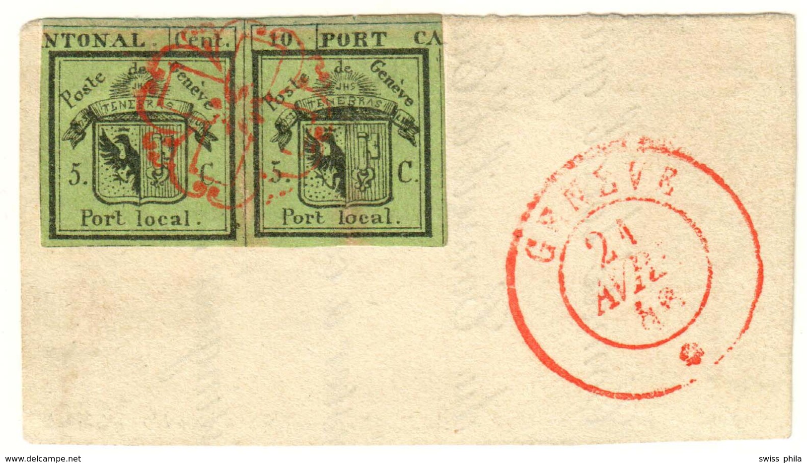 1843 DOPPELGENF Verkehrt Geschnitten - 1843-1852 Poste Federali E Cantonali