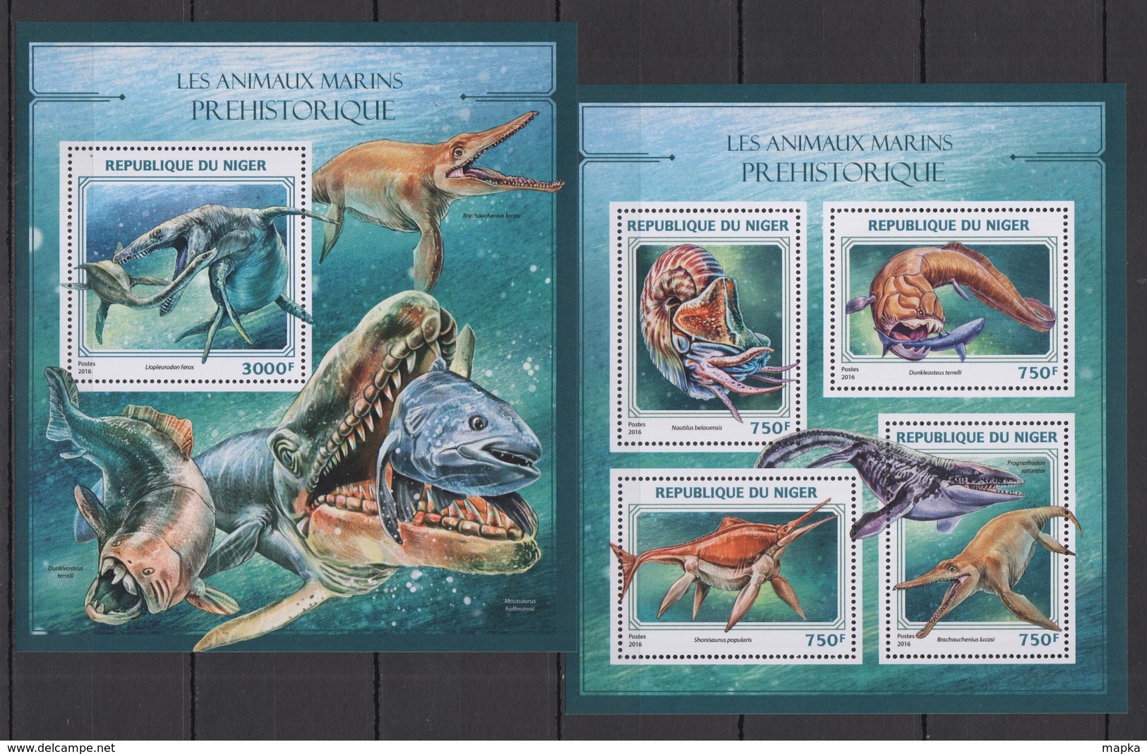 ST1887 2016 NIGER FAUNA REPTILES PREHISTORIC WATER ANIMALS  KB+BL MNH - Prehistorisch